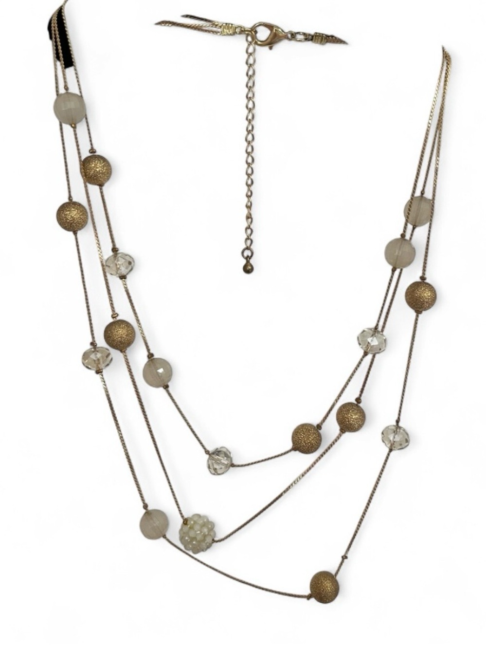 Multi-Strand Gold and Cream Bead Necklace